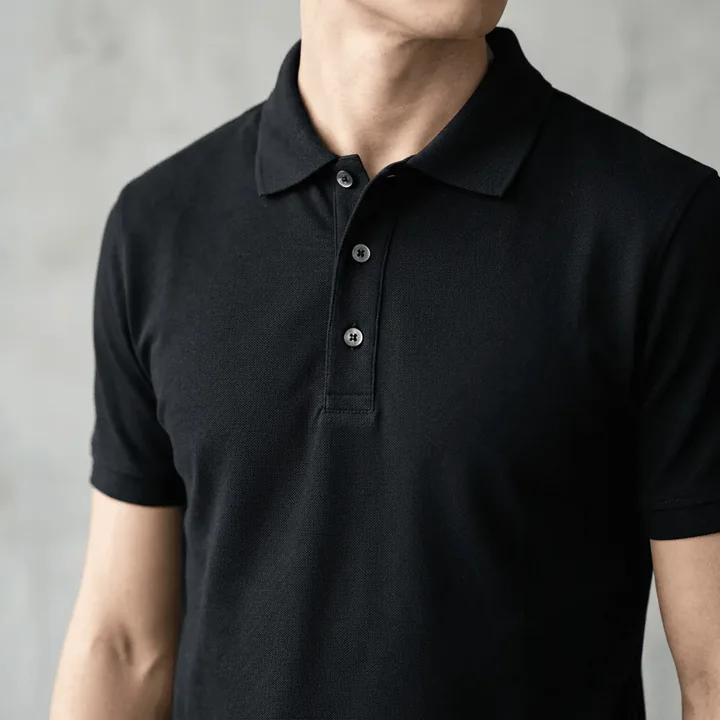 Black Collared Pique Polo Shirt by SP CREATION