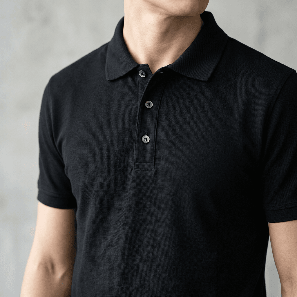Black Collared Pique Polo Shirt by SP CREATION