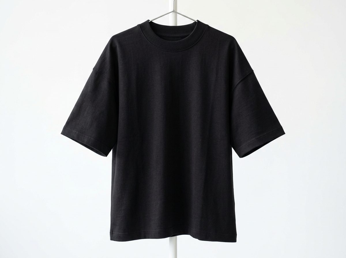Heavyweight 240 GSM black oversized streetwear t-shirt with structured drape