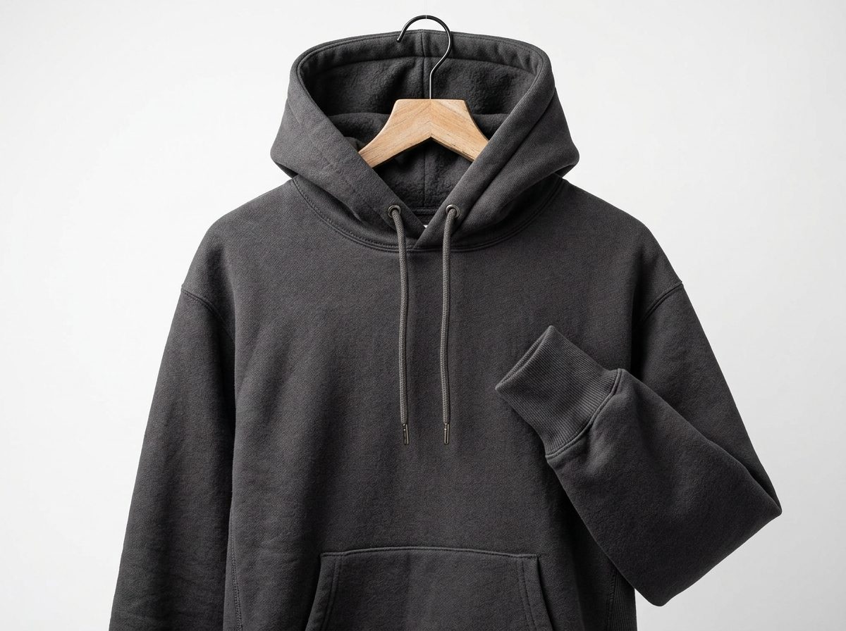 Charcoal 400 GSM heavyweight winter hoodie with structured double-lined hood