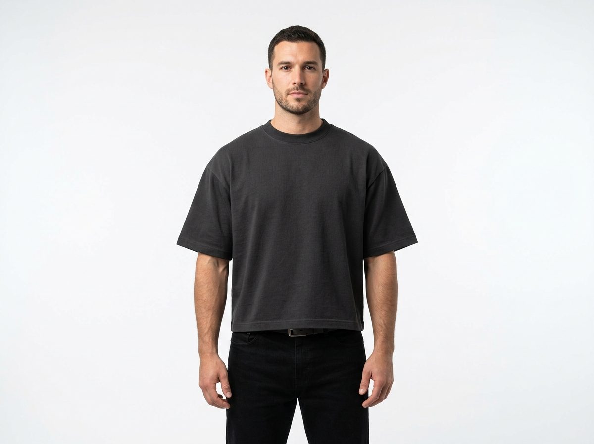 Heavyweight boxy fit t-shirt with straight vertical drop and beltline hem